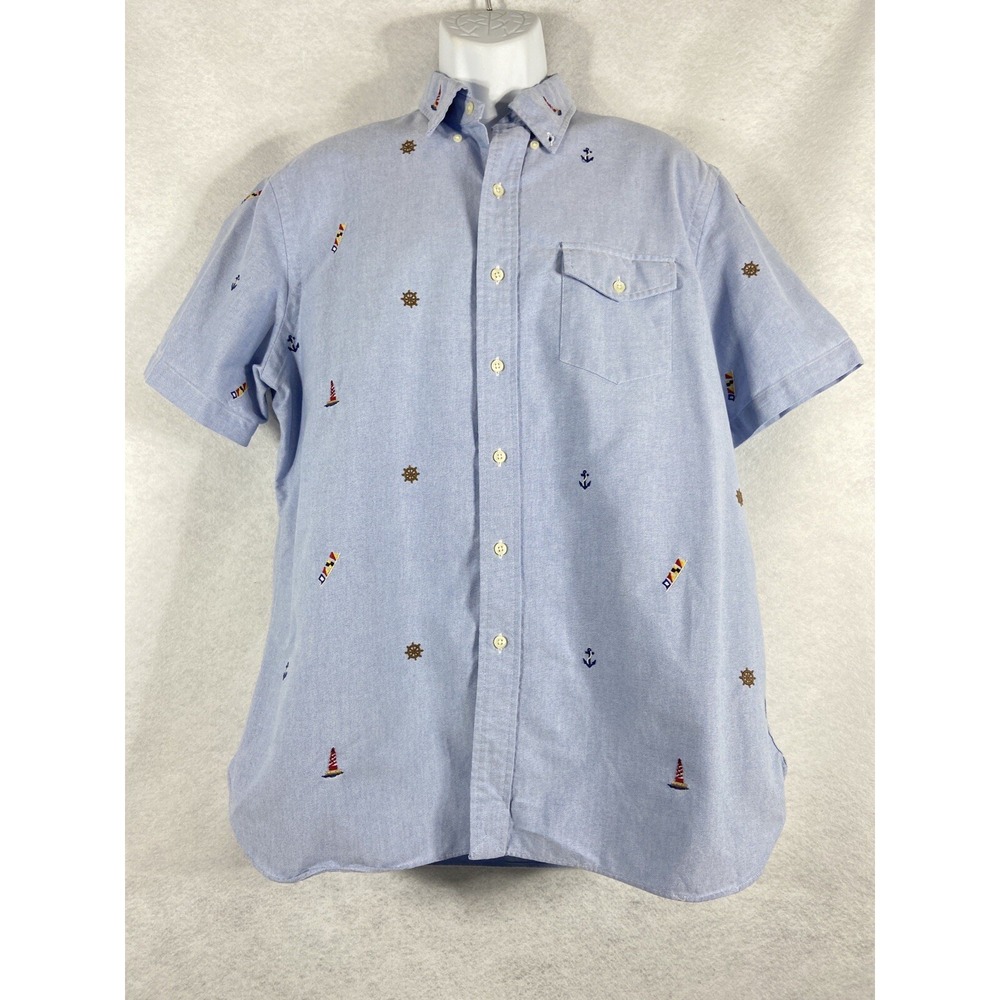Ralph Lauren Oxford Shirt Men's Large Blue Nautical Anchor Boat Short sleeve